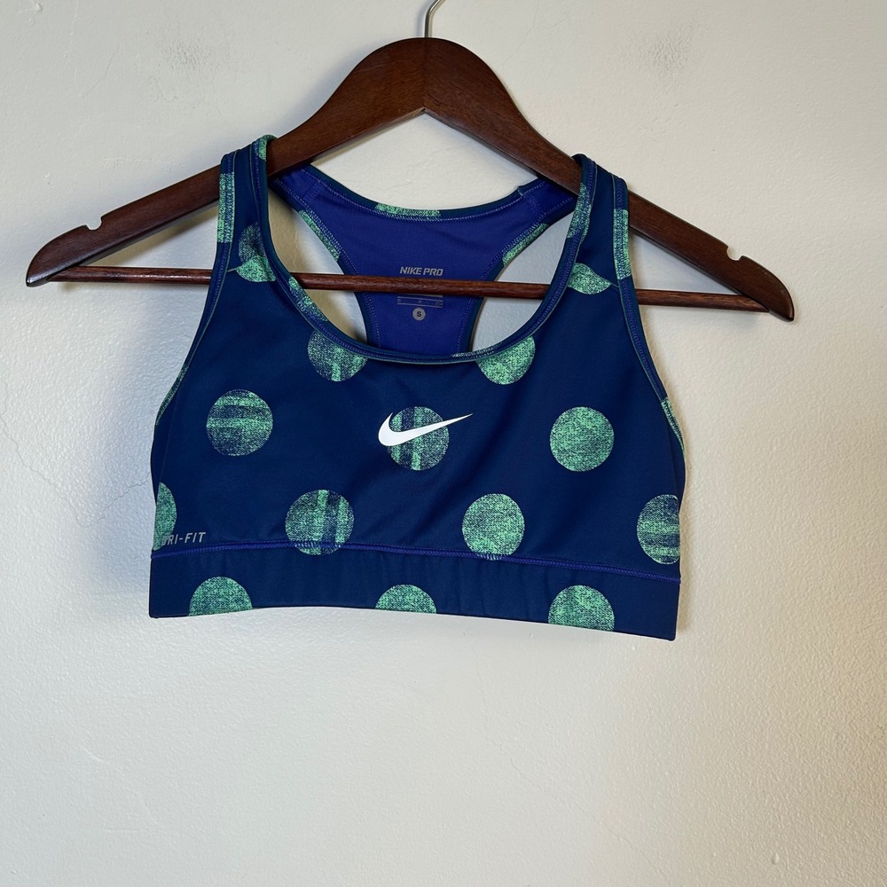 Nike Sports Bra Nike Pro Dri-FIT Size S‎ Blue Green Polka Dot Racerback